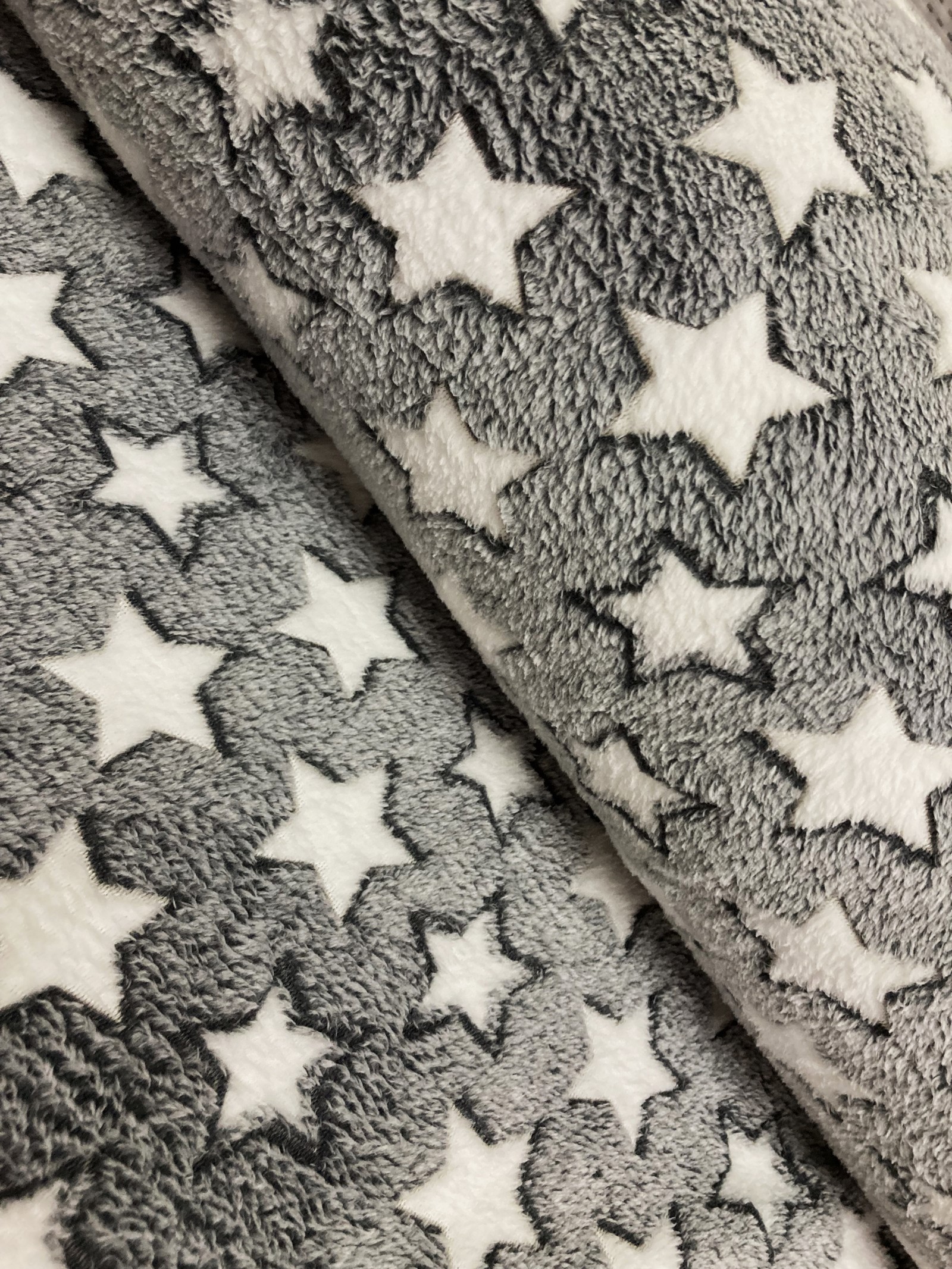 fleece - bílé hvězdy na šedé - šíře 150cm