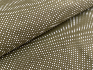 Bavlněná látka - bílý puntíček na tmavě zelené / khaki - šíře 140cm